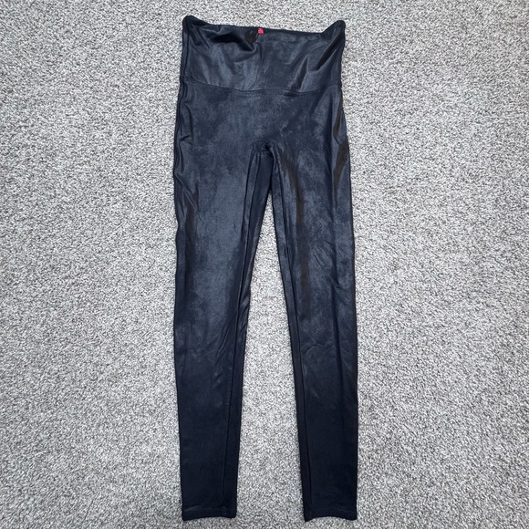 Spanx Faux‎ Leather Crop Leggings Pants Black Size Large - Picture 1 of 6